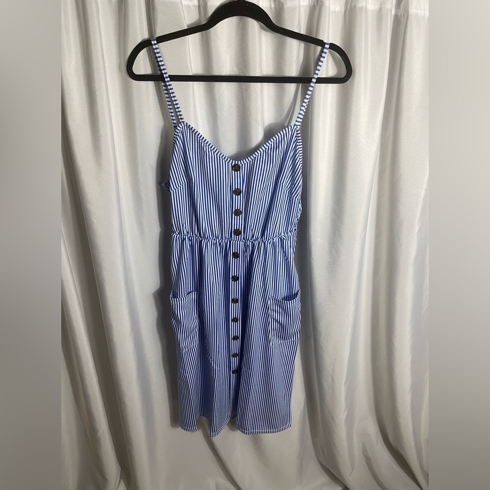 Epretty Women’s Plus Size 2XL Blue Strip Sleeveless Dress Smock Faux Button NWT